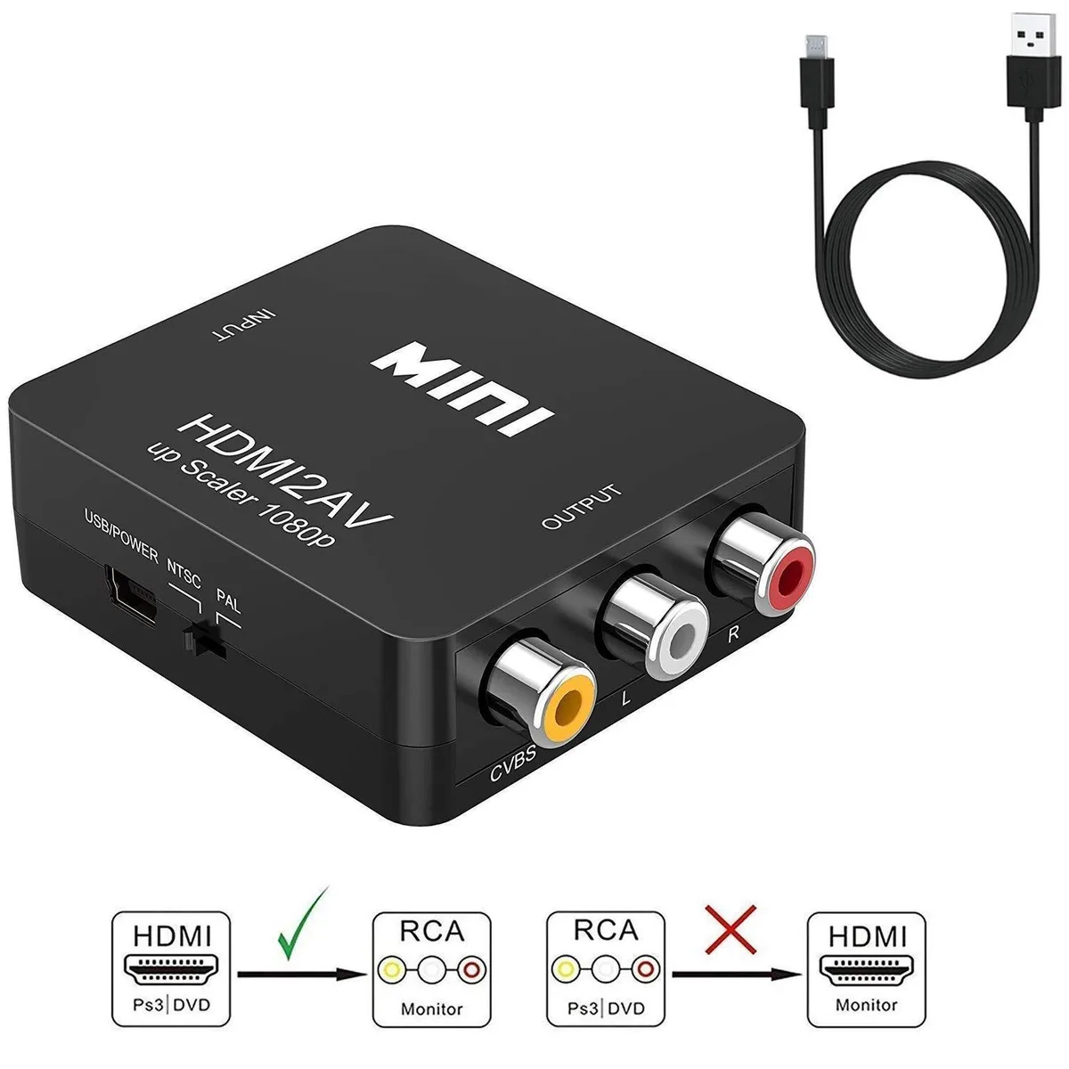 WRIARICH WRIARICH HDMI to 3RCA CVBS Converter Adapter (Black) — product photo