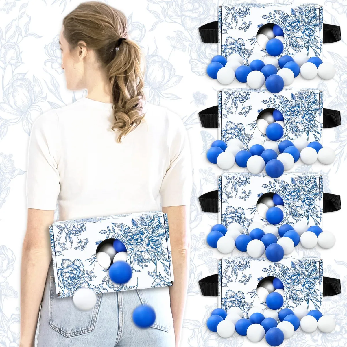  JarThenaAMCS 4 Pack Shaking Swing Balls Game Set Chinoiserie Blue Flower Collectibles — product photo