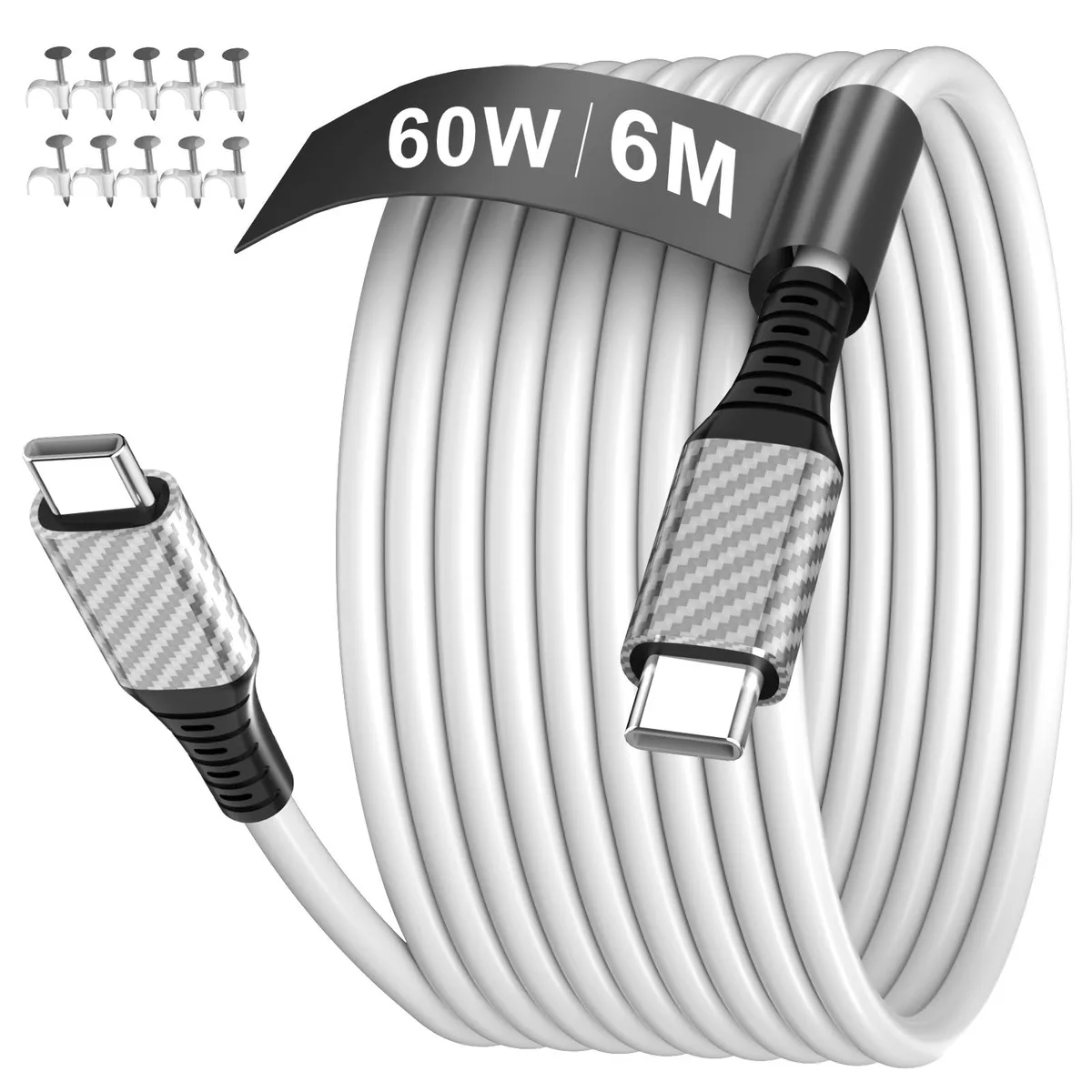  AIAUXAI Samsung Gala USB-C to USB-C Cable 20ft 60W White — product photo