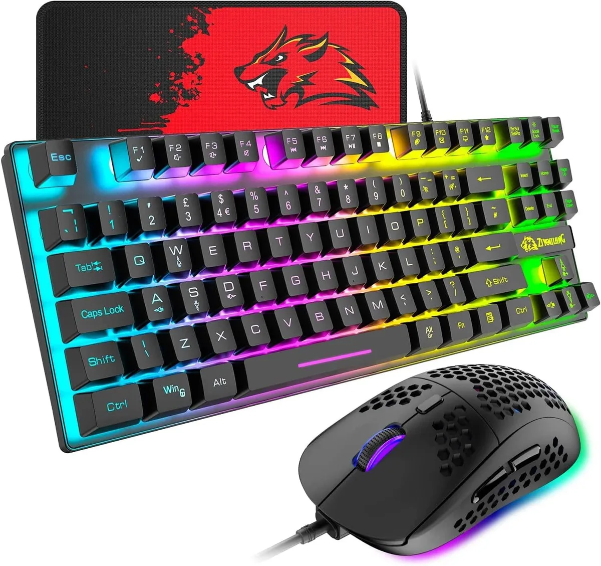 AUTYUE AUTYUE 88-Key Rainbow Backlit Gaming Keyboard &amp; Mouse Combo (Black) — product photo