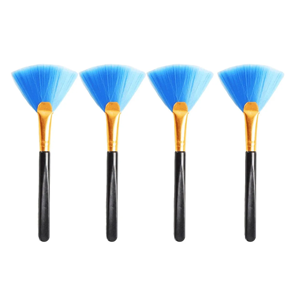 Four blue fan-shaped brushes with rubber grips and soft fibre bristles
