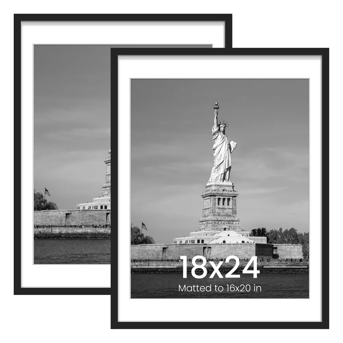 Two black plastic 18x24 poster frames with clear covers