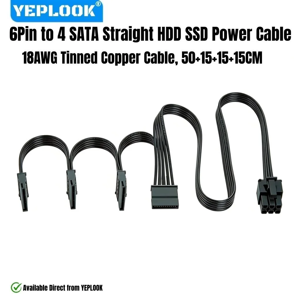 YEPLOOK YEPLOOK 6Pin to 4x SATA Straight Internal Power Cable — product photo