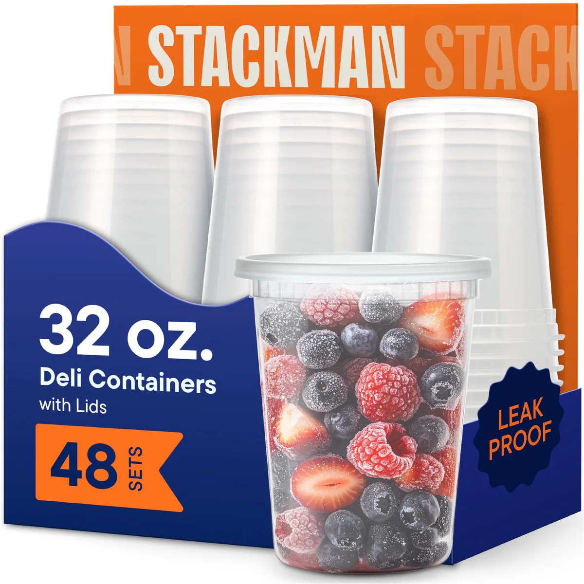 Clear plastic quart deli containers with matching lids, 48 sets