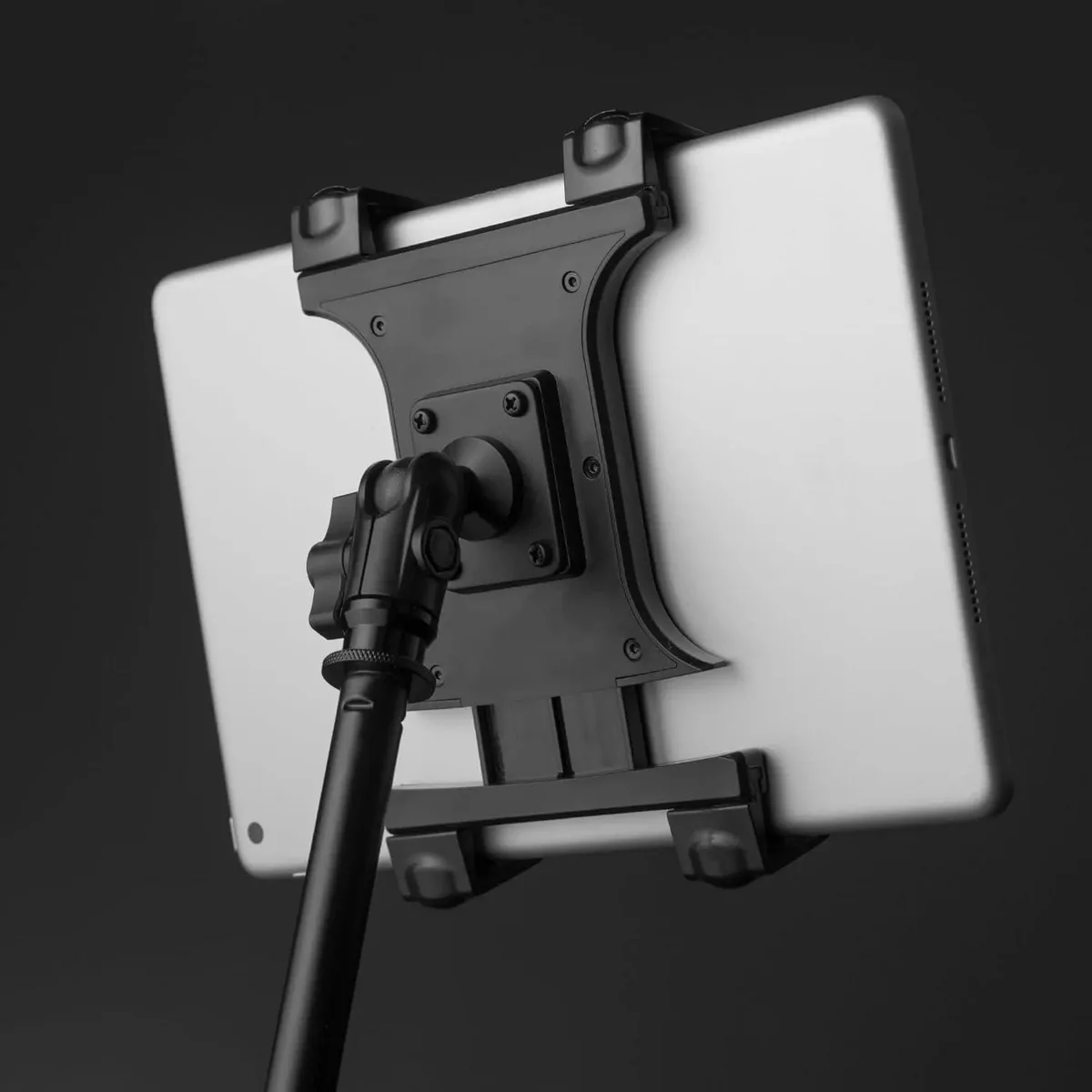 Lightweight composite tablet cradle on metal ball-and-socket joint with 5/8-27 thread