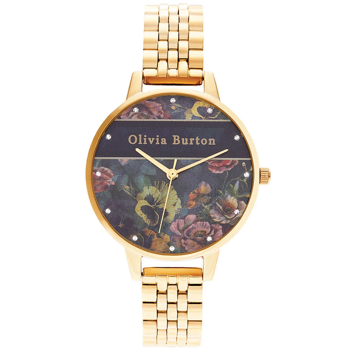 Olivia Burton stainless steel watch with multi-color dial and matching bracelet