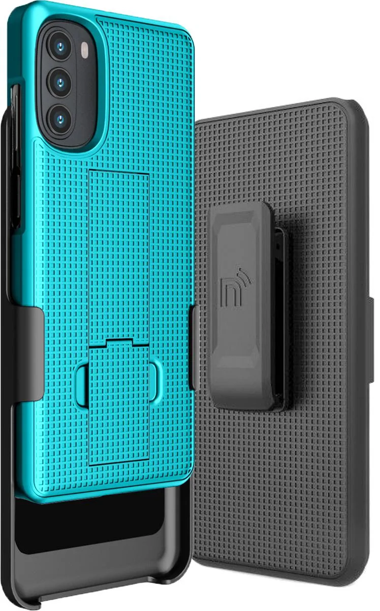 Nakedcellphone Nakedcellphone Kickstand Case + Belt Clip Holster Teal Moto G 5G 2022 XT2213 — product photo