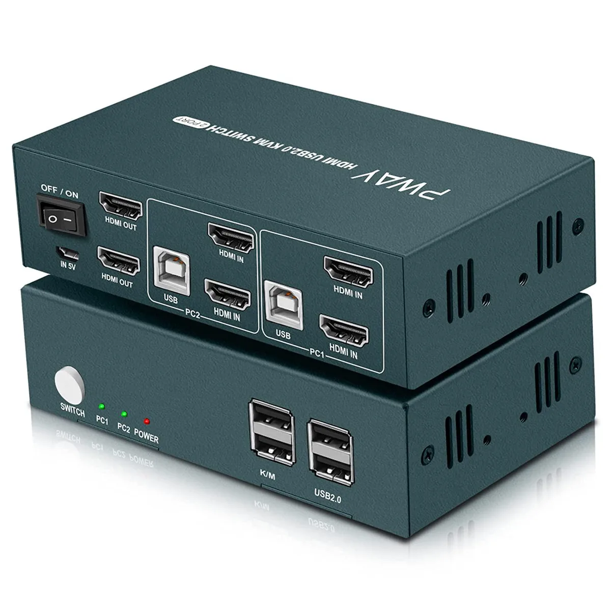 FOCUSTEC FOCUSTEC Dual Monitor HDMI KVM Switch 2 Port 4K@30Hz USB 2.0 4 Cables — product photo