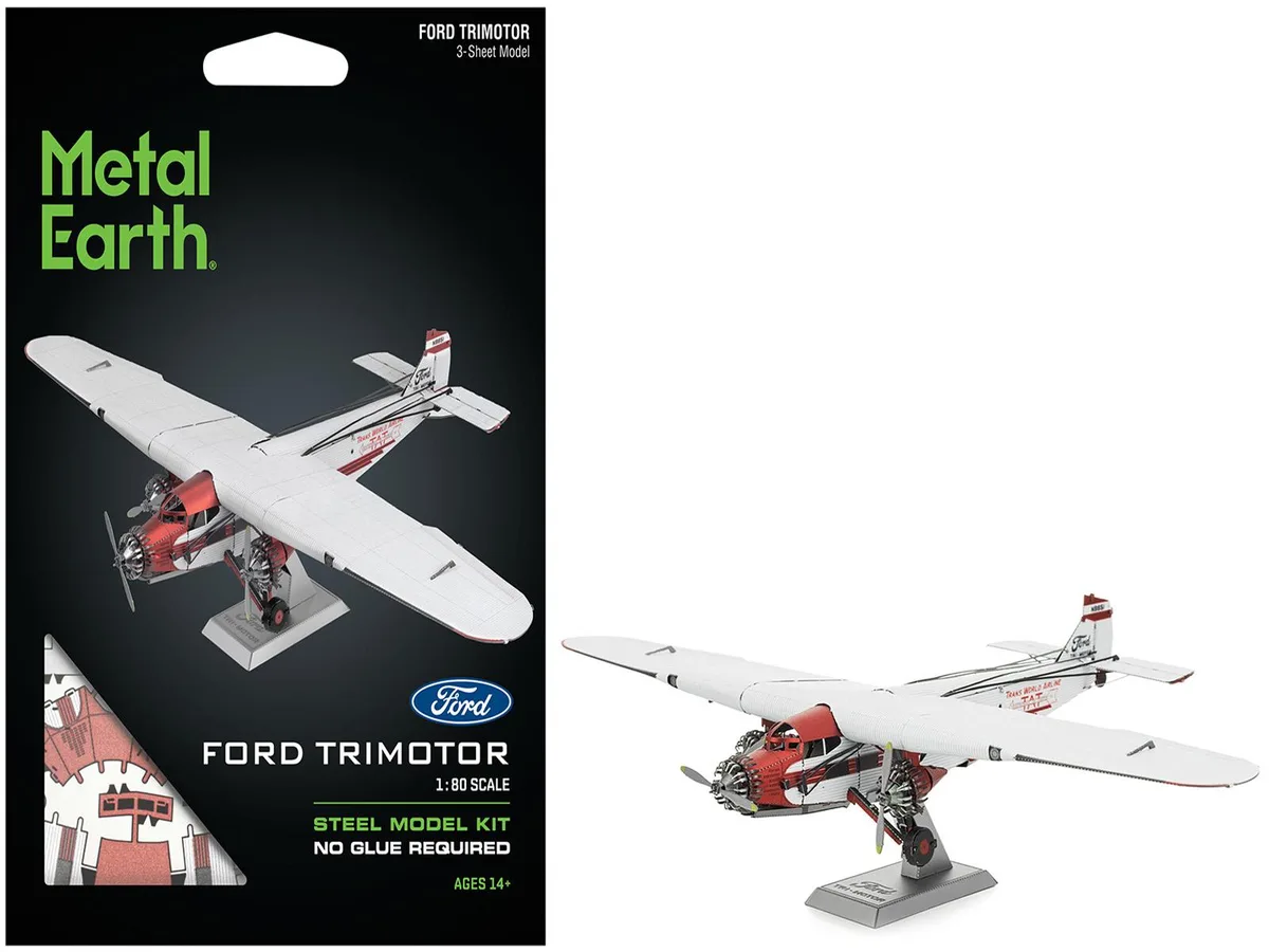 Metal Earth Metal Earth Ford Trimotor Transport Aircraft White Red Moderate Difficulty hobby collectible — product photo