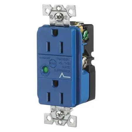 Blue nylon decorator duplex receptacle with flush mounting