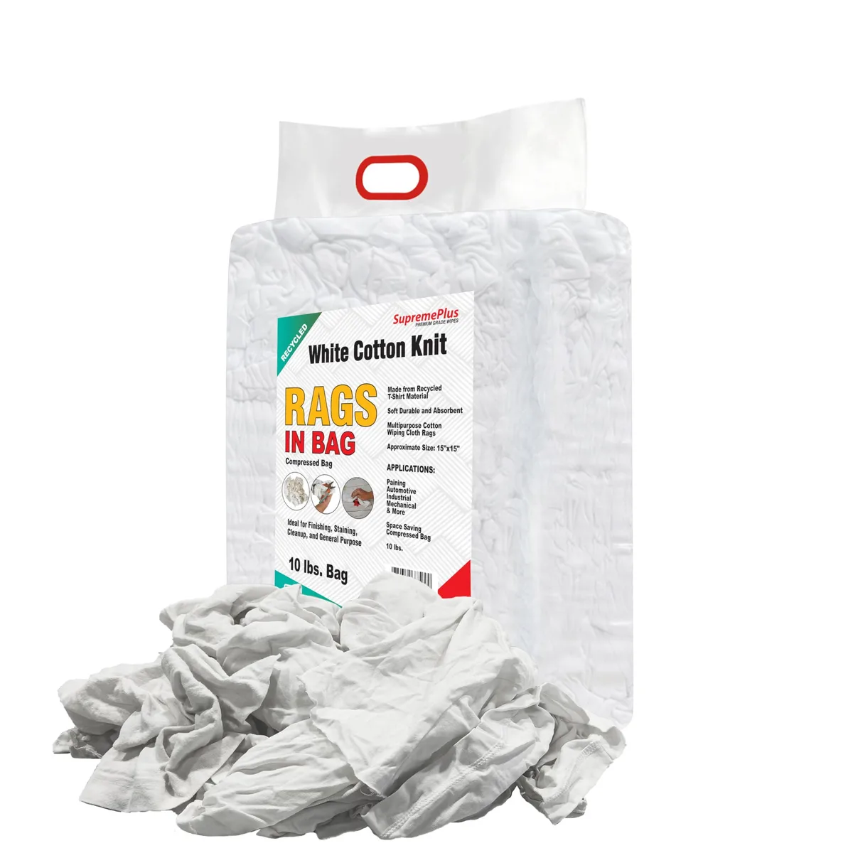  Recycled White T-Shirt Cleaning Rags 10 lbs Bag 18x18 inches — product photo