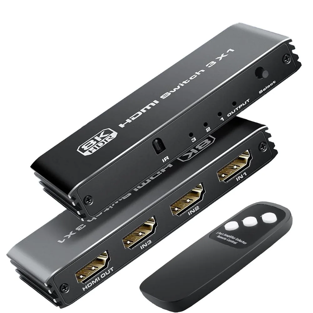 LUOM LUOM OZQ1-1A HDMI 2.1 Video Switch 3x1 8K 60Hz 48Gbps Black — product photo
