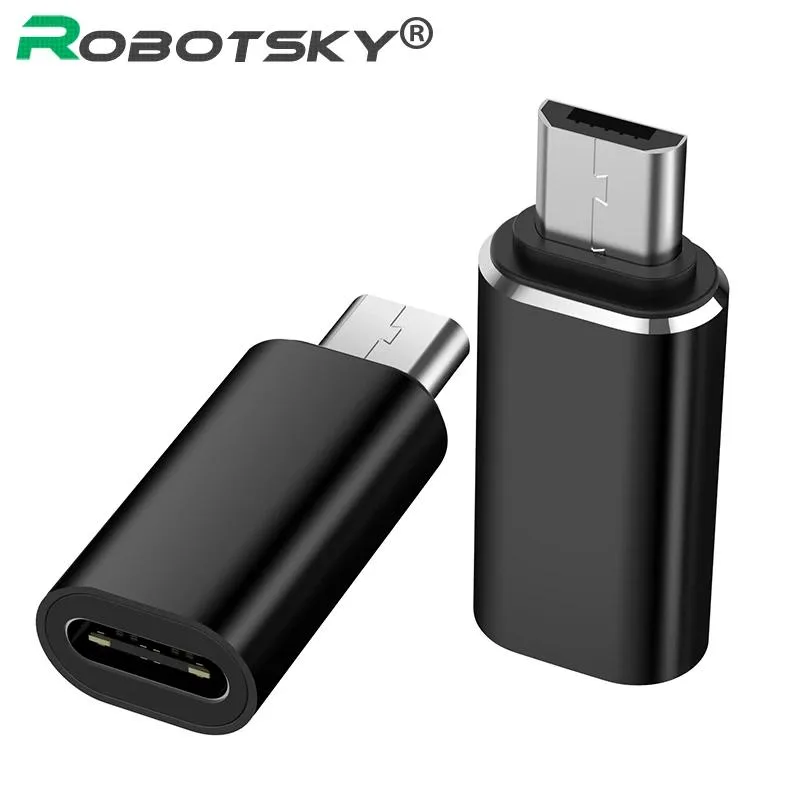 Short alloy adapter with Micro USB male plug and USB C female port