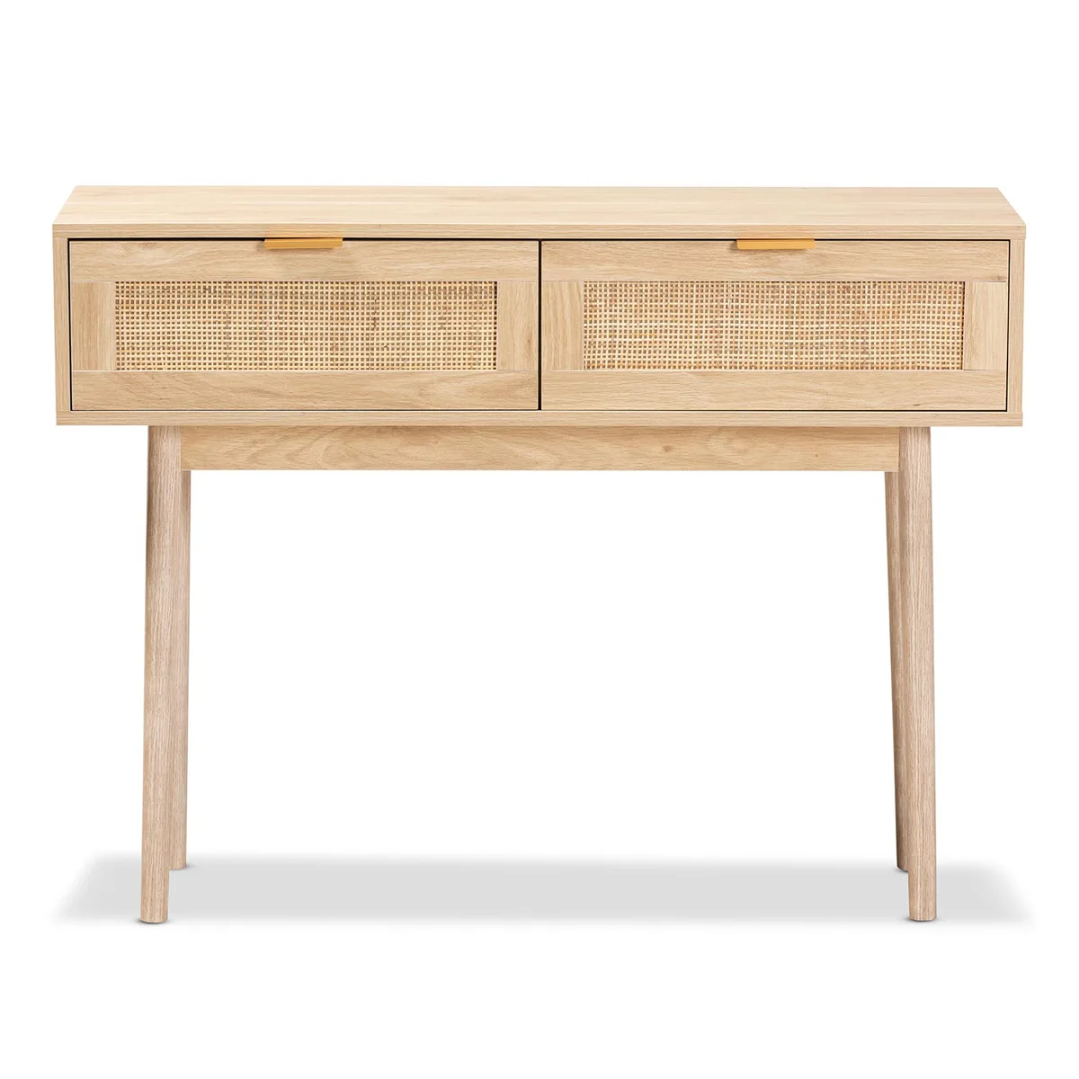 Baxton Studio Baxton Studio Baird Light Oak Brown Wood Rattan 2-Drawer Console Table — product photo