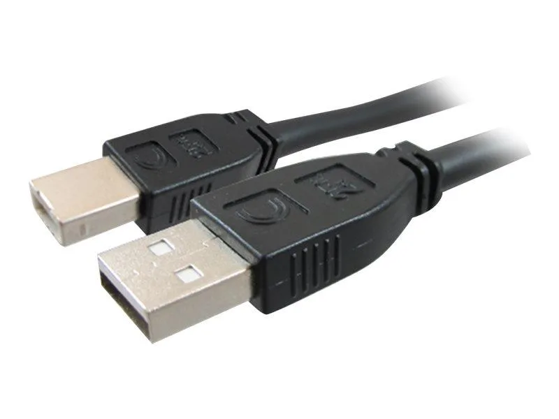 Black 25ft active USB A male to B male cable with centre booster and matte PVC jacket