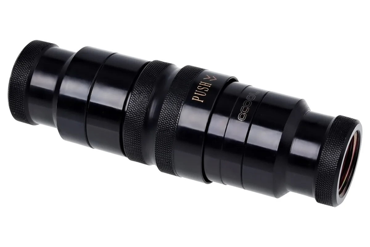 Pair of black brass quick-release couplings with G3/8 threads, 88.5 by 28 mm