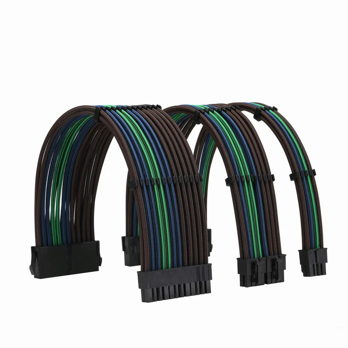 FormulaMod FormulaMod 18AWG ATX 24Pin EPS 8Pin PCI-E 8Pin 300mm Pre-Bent 180° Kit Black-Blue Black-Green Brown — product photo
