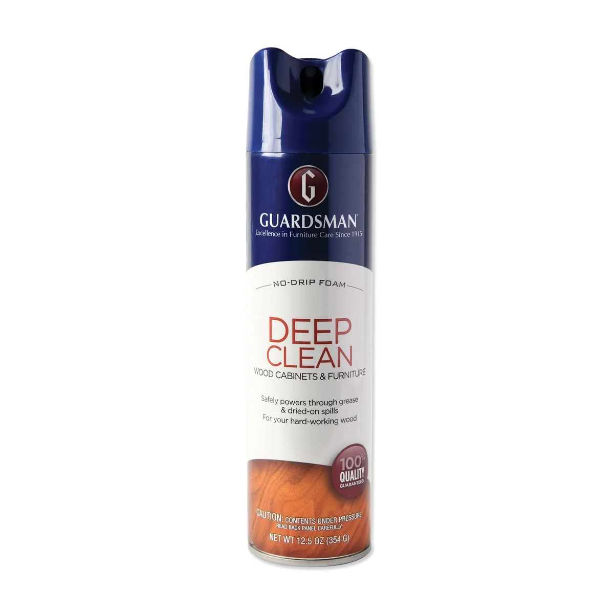 White aerosol can labeled Guardsman Deep Cleaning Wood Cleaner 12.5 oz