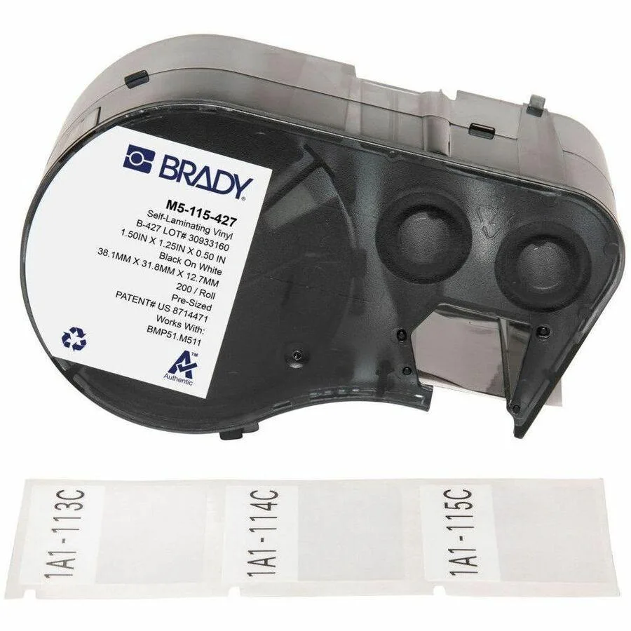 Brady Worldwide Inc Brady Worldwide Inc self-Laminating Vinyl Wrap Around Labels Black on White Clear 200 Labels — product photo