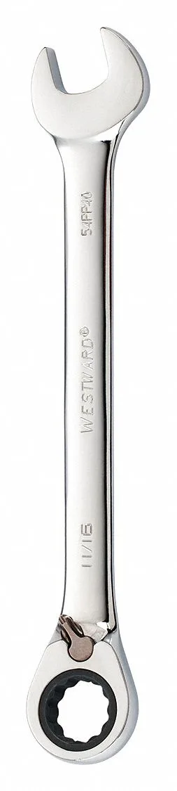 Chrome combination ratcheting wrench 11/16 in SAE 8 7/8 in long 15 degree offset