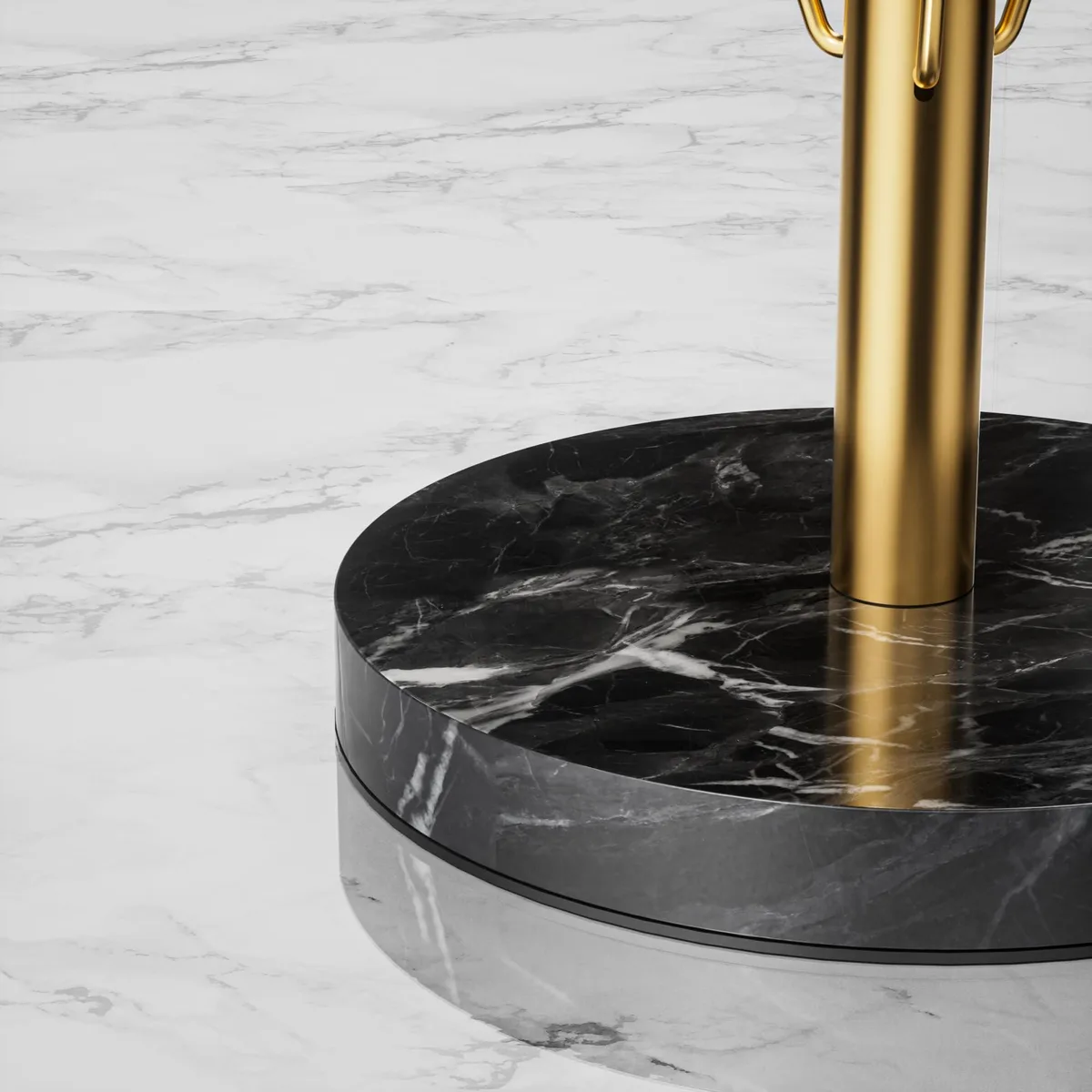 Gold paper towel holder with black marble base, 13.39 inches tall
