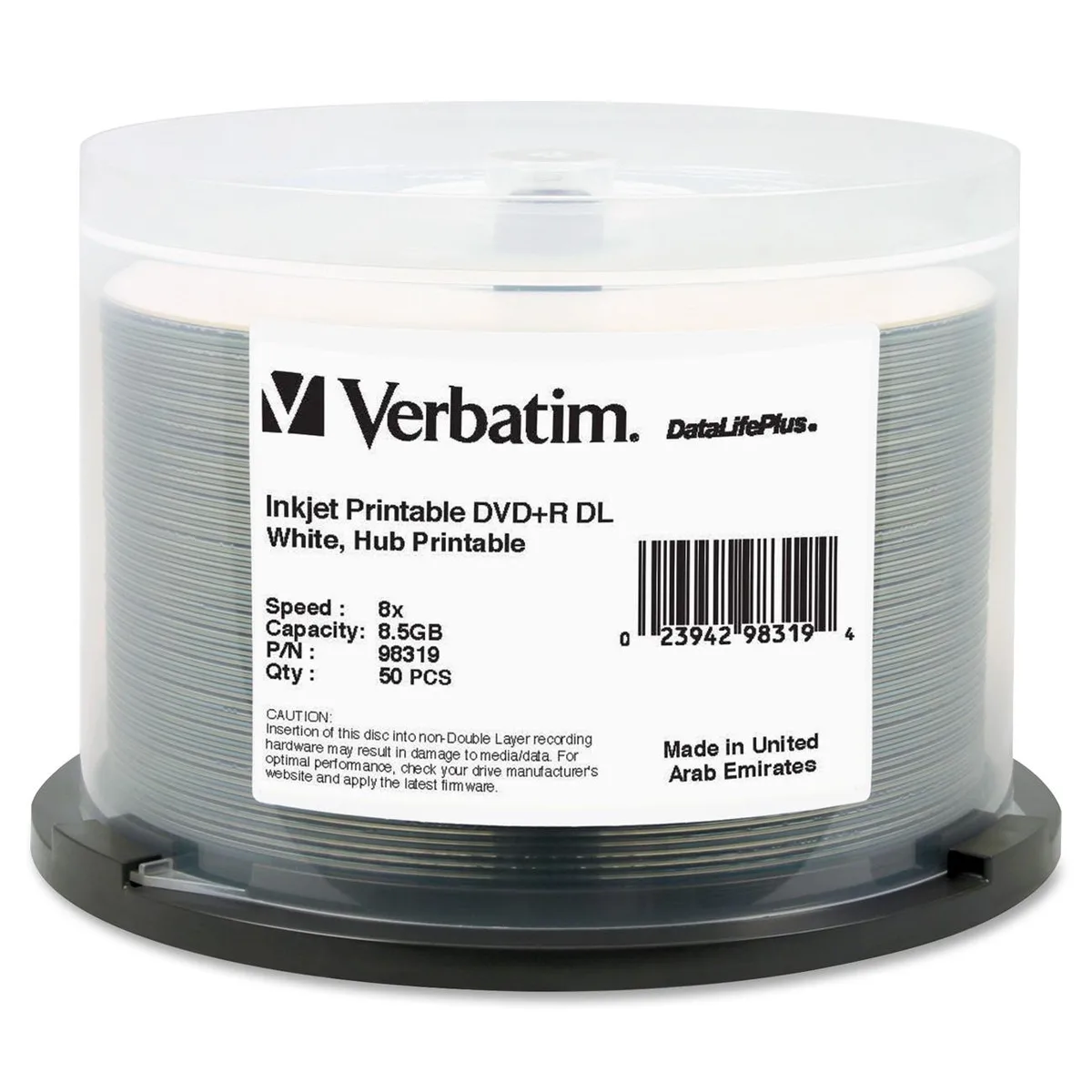 VERBATIM Verbatim 98319 8.5GB 8X DVD+R DL White Inkjet Printable 50 Packs dvd media — product photo