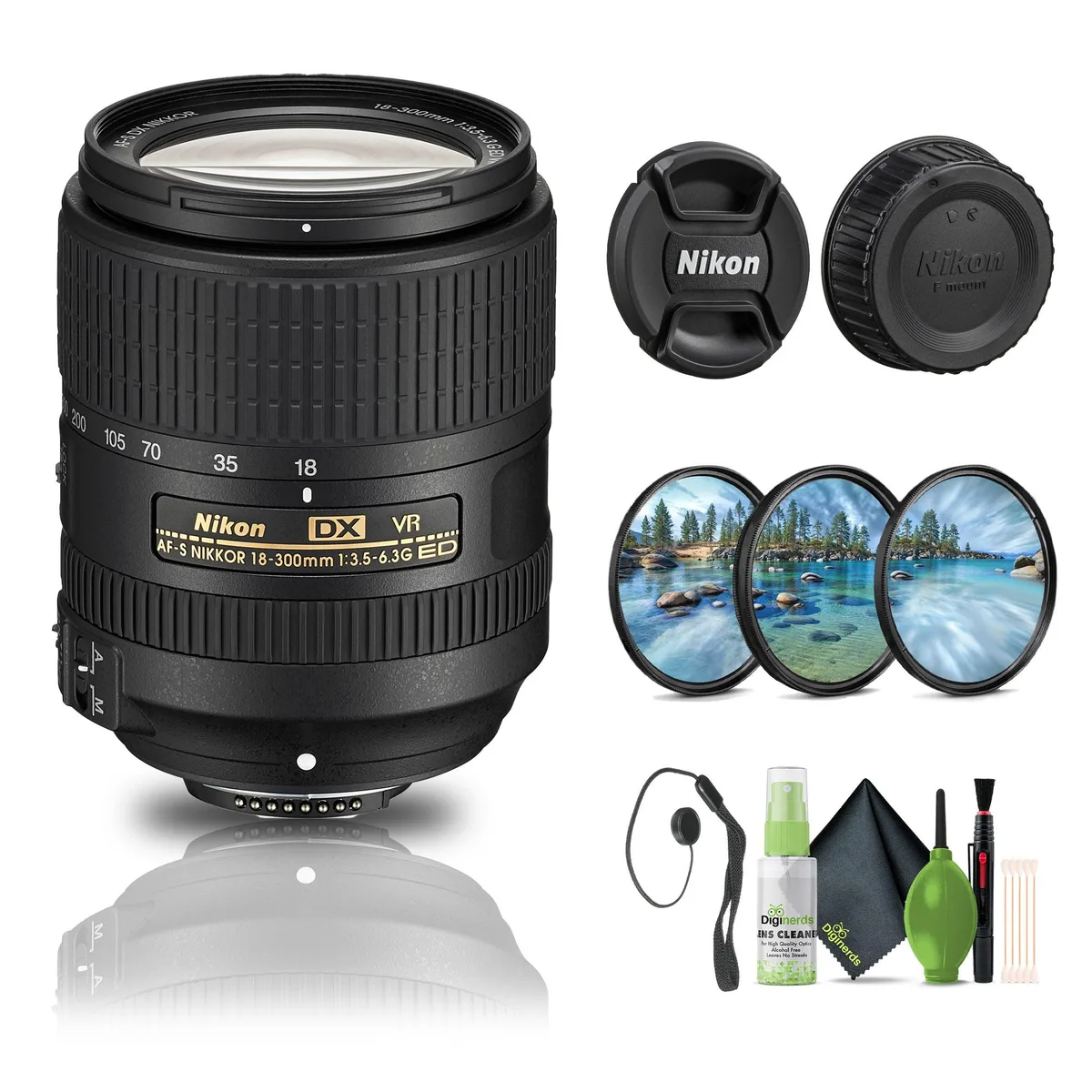 Nikon Inc Nikon AF-S DX NIKKOR 18-300mm f/3.5-6.3G ED VR Lens (2216) + Filter Kit + Cap Keeper camera lens — product photo