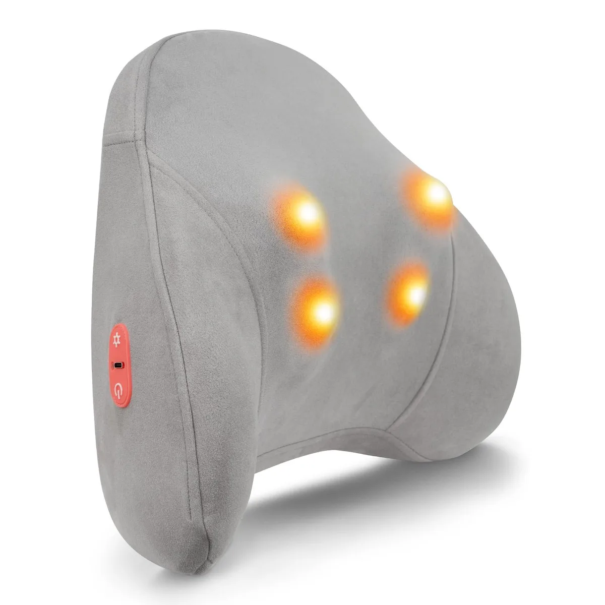 Grey cordless shiatsu massage pillow, 13 by 4 by 10 inches