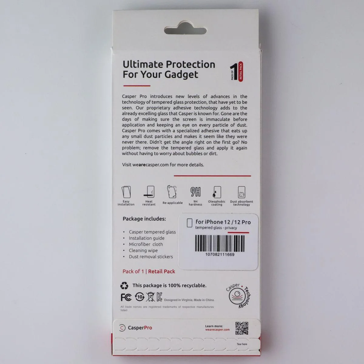 Casper Casper Pro Tempered Glass for iPhone 12/12 Pro Privacy — product photo