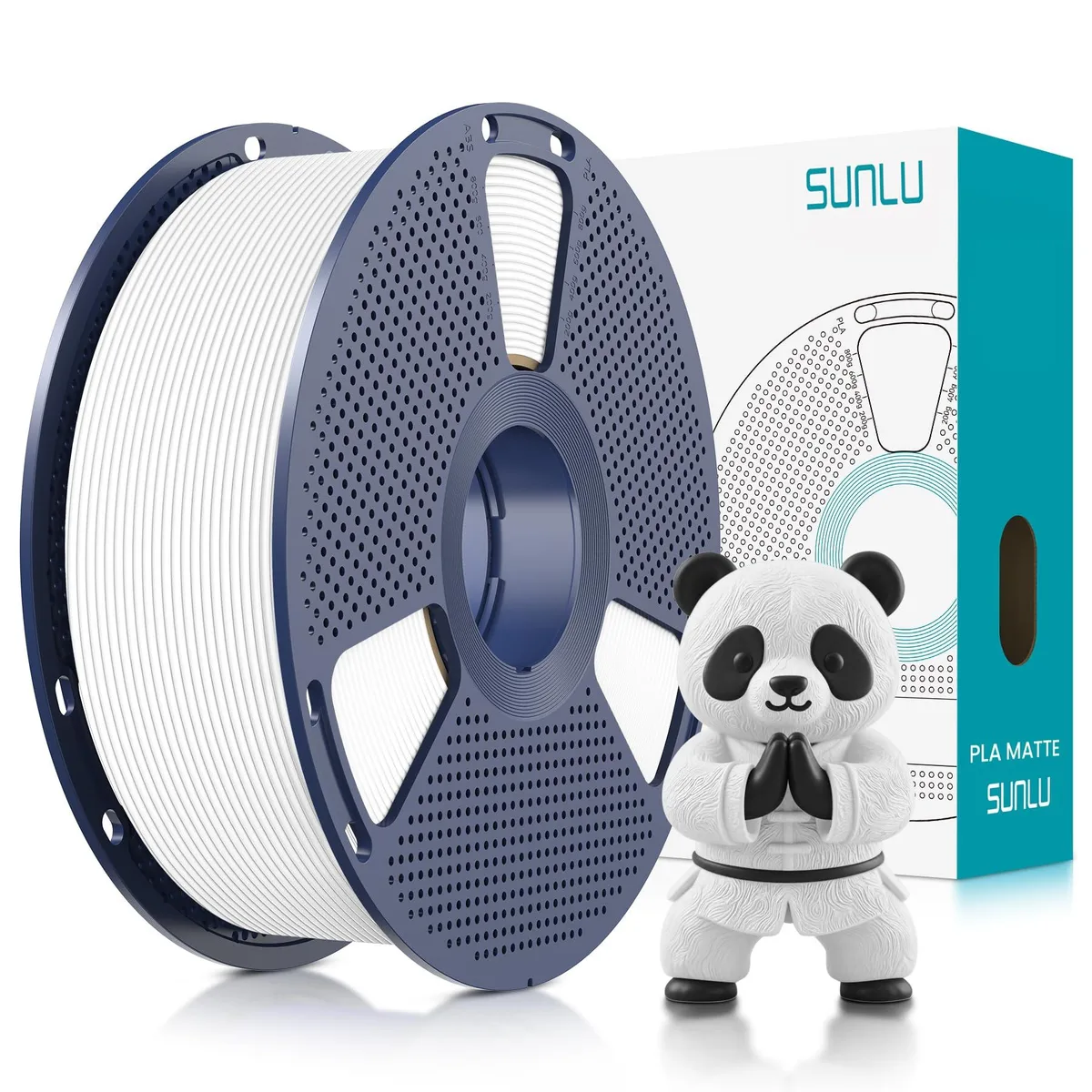 White matte PLA filament spool 1.75mm 1kg