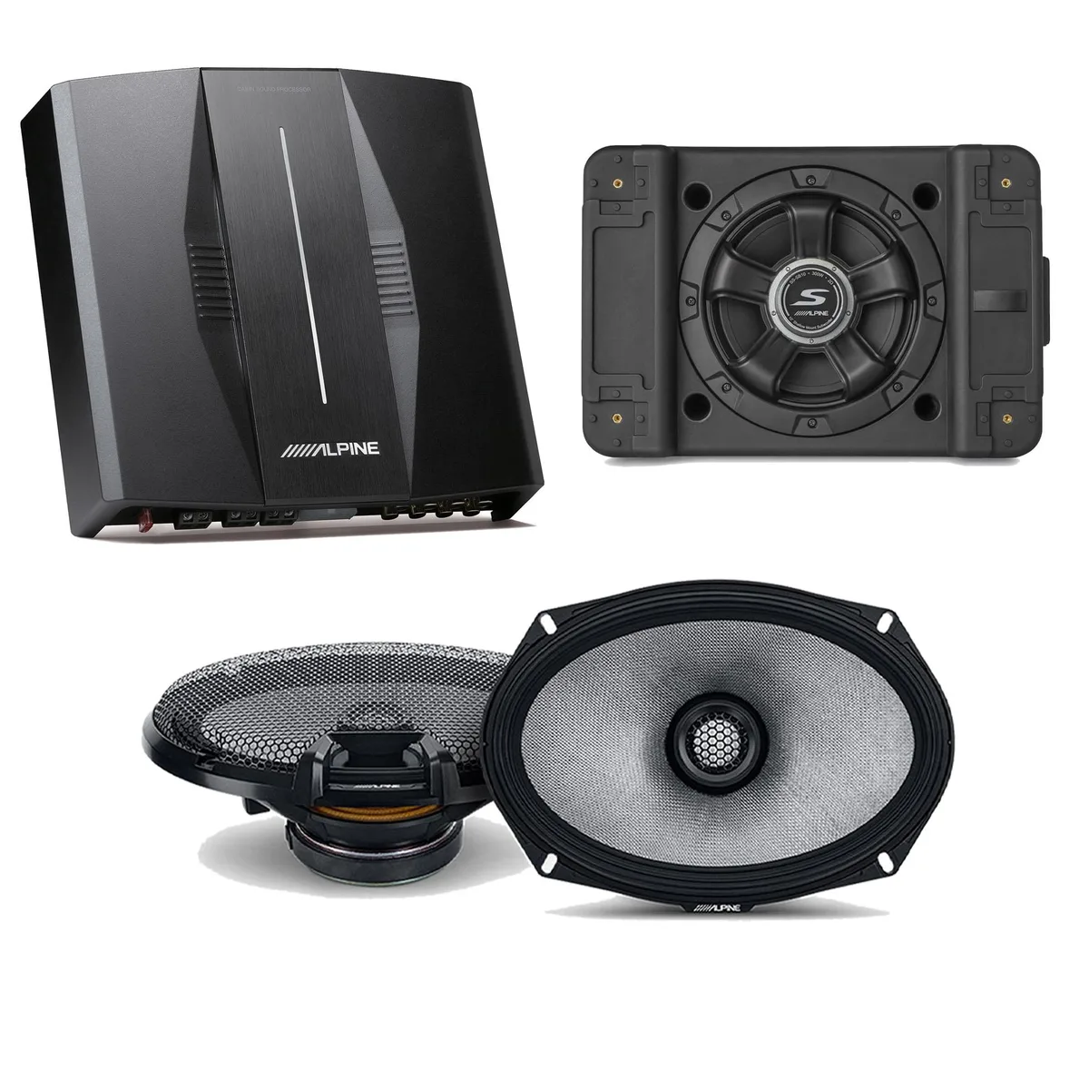 Alpine Alpine PXE-C80-88 OPTIM8 8-Channel Amplifier with SS-SB12 Subwoofer and R2-S69 Speakers — product photo
