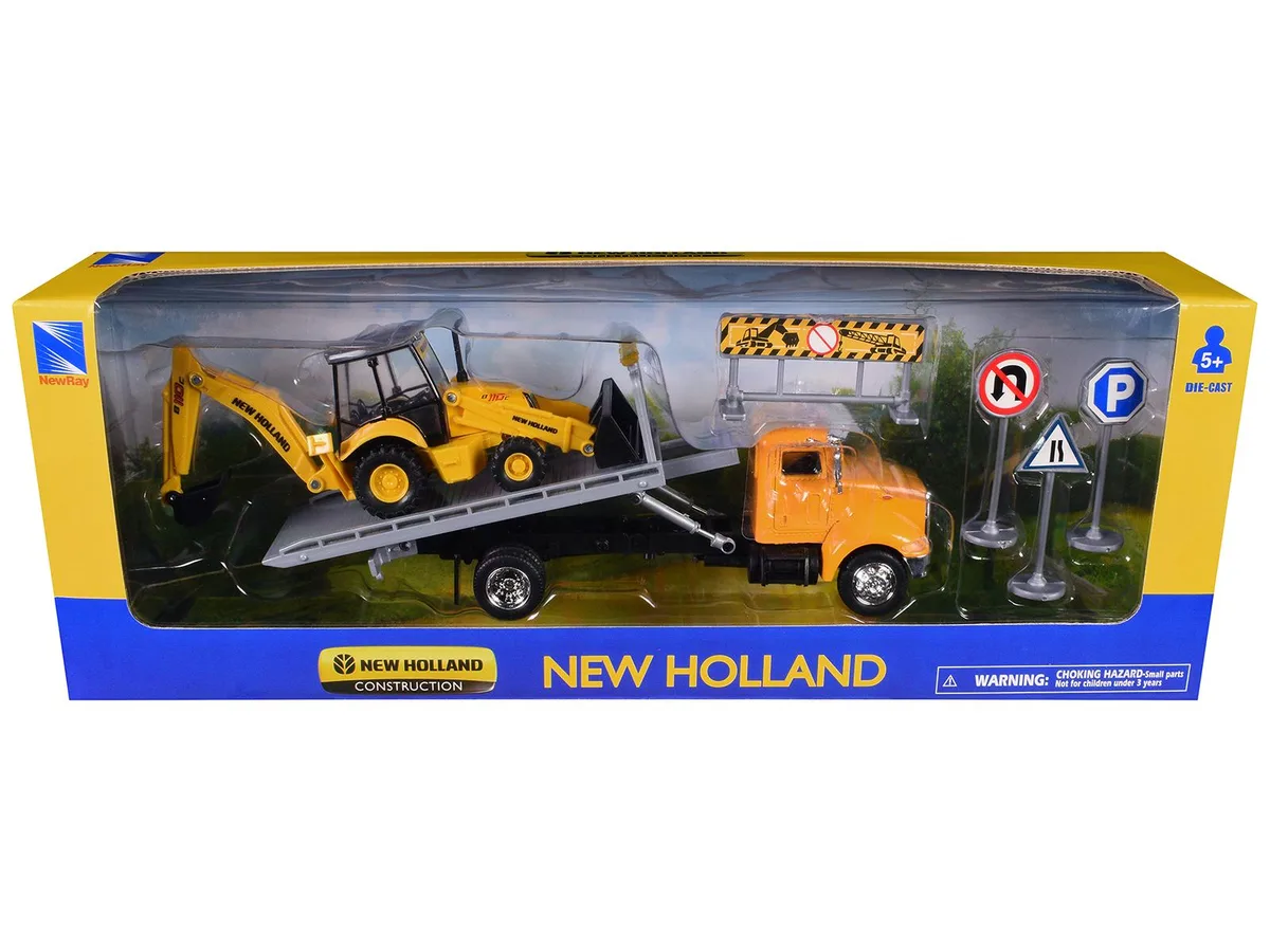 New Ray Toys New Ray Toys Peterbilt 335 Roll-Off Truck &amp; New Holland B110C Backhoe Loader hobby collectible — product photo