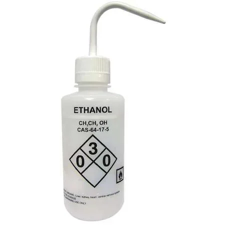 Four translucent 32 oz wash bottles with white caps