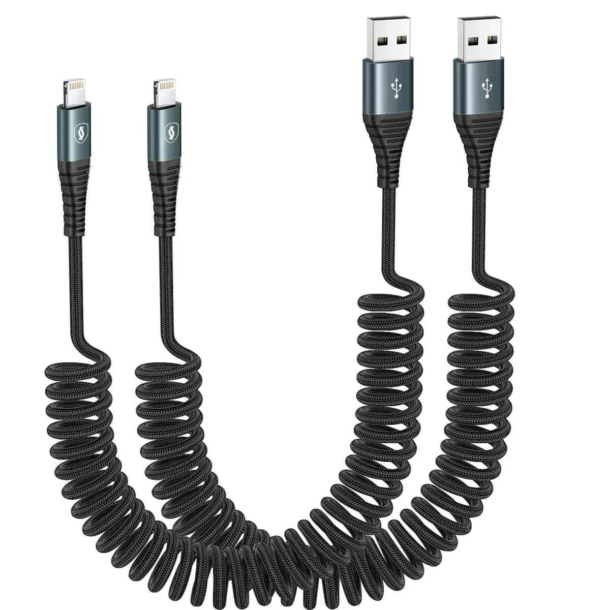  JUKEKUL JKK-USB01 Coiled Lightning Cable 3ft Grey 2.4A 2-Pack — product photo