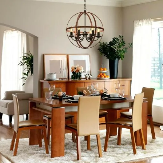 Bronze iron orb chandelier with six lights and 63in chain