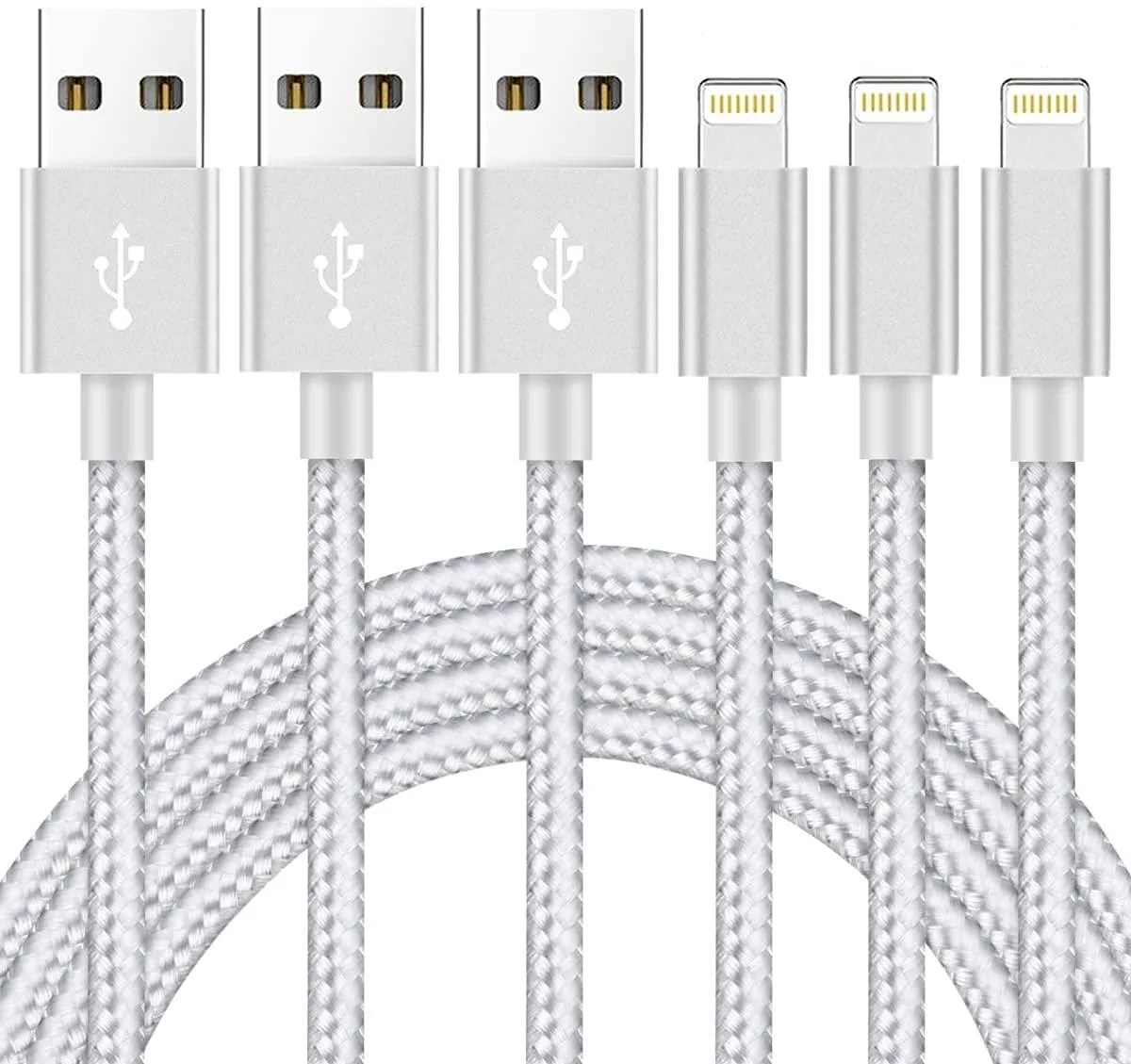 KEHIPI KEHIPI 3-Pack 10ft MFi Lightning Cables SilverGray — product photo