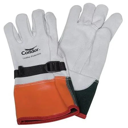Pair of 12 in goatskin leather glove protectors in green orange white gauntlet cuffs