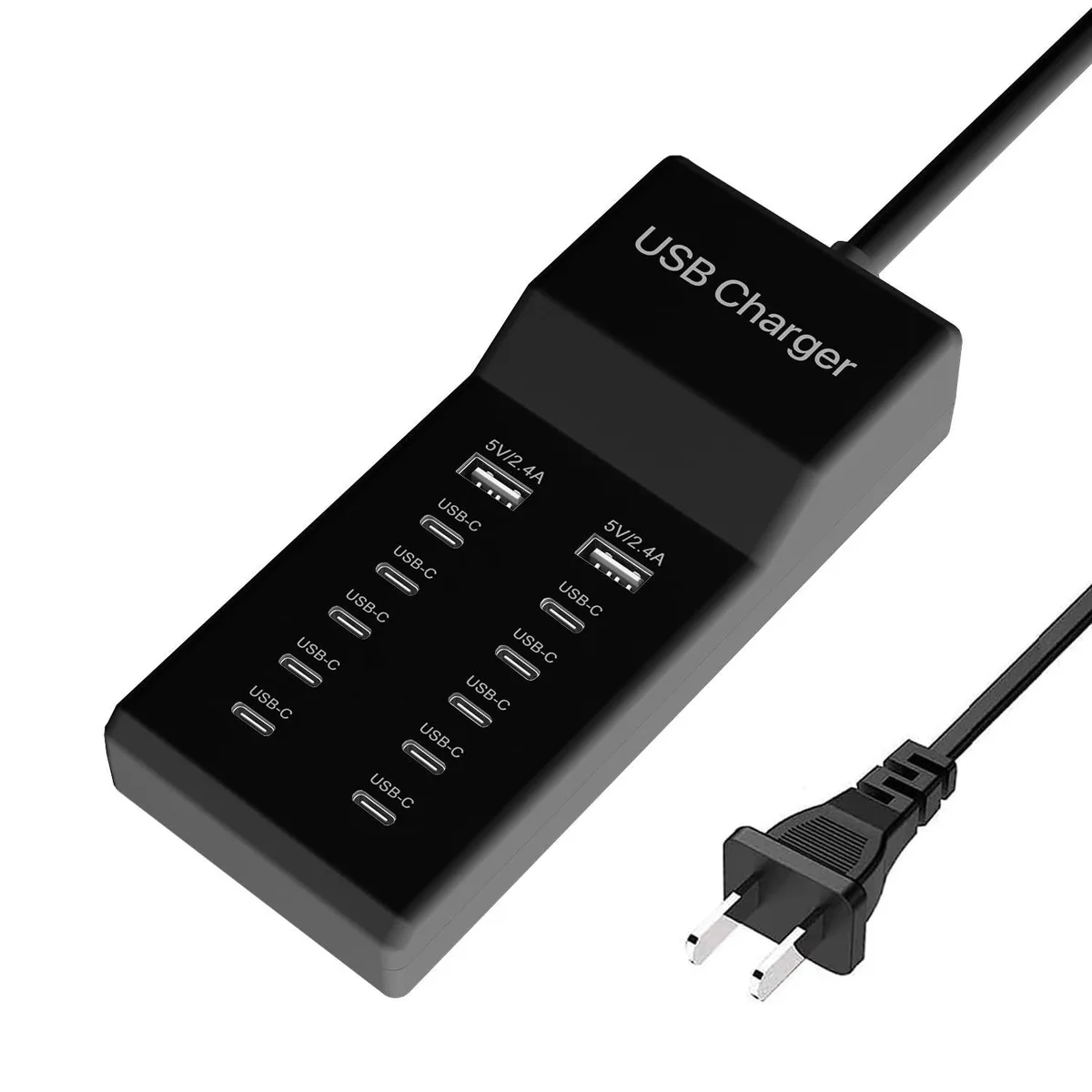 KEHIPI KEHIPI Yili-10USB04 12-Port USB Charger 60W 10 USB-C 2 USB-A Black — product photo