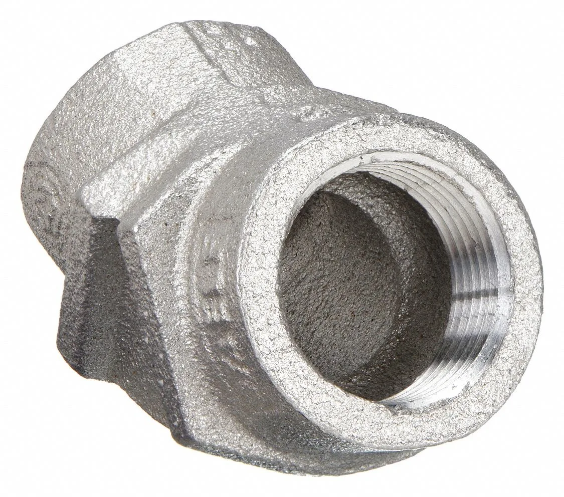 Aluminium 45-degree conduit elbow, 1-1/2 inch threaded ends, plain finish