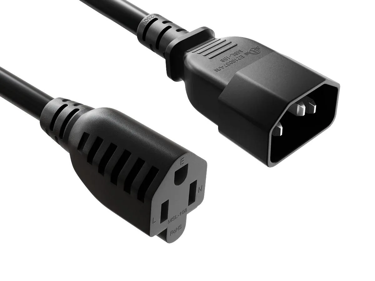 Cable Leader Cable Leader 2ft C14 to 5-15R Power Extension Cord 18 AWG 10A 125V Black — product photo