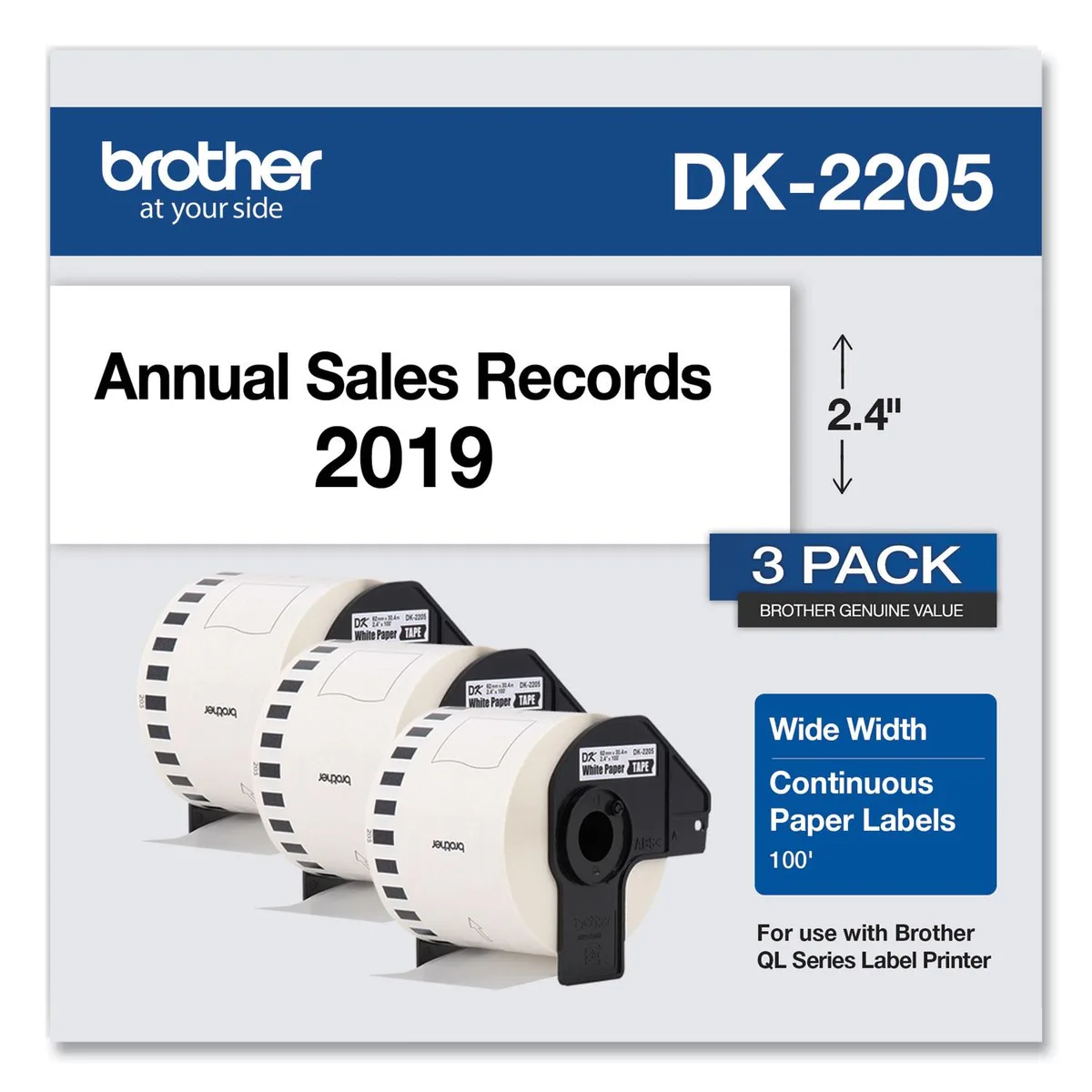 Brother Brother DK22053PK POS Accessory 2.4" x 100 ft White 3 Rolls — product photo