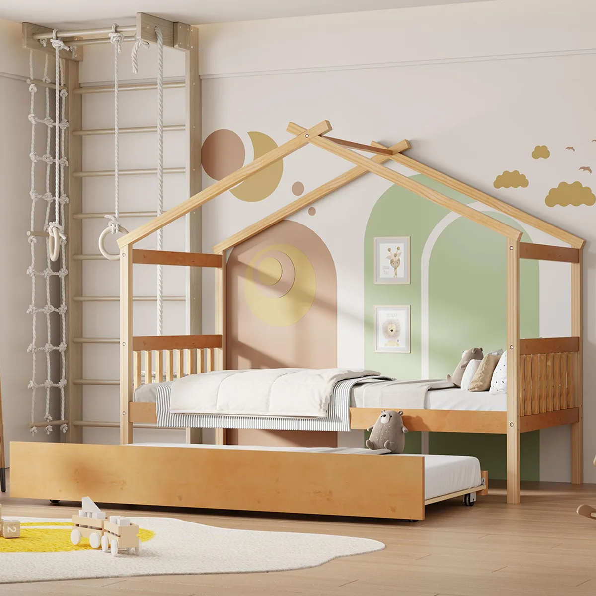 tuphen tuphen Twin House Bed with Trundle Natural 80.5x41.5x62.8 — product photo