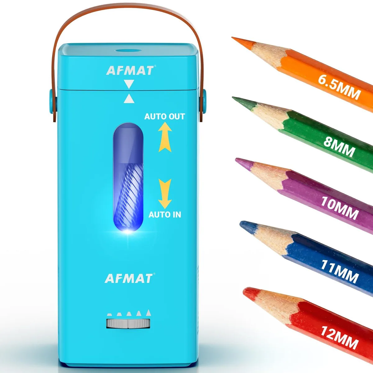 Cyan blue rechargeable electric pencil sharpener, compact rectangular shape