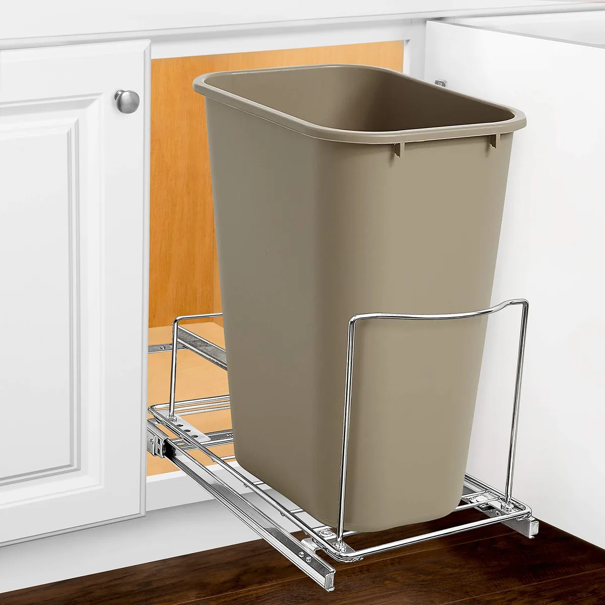 Silver wire pull-out frame with ball-bearing glides, 20.25 x 10.1 x 11.25 in