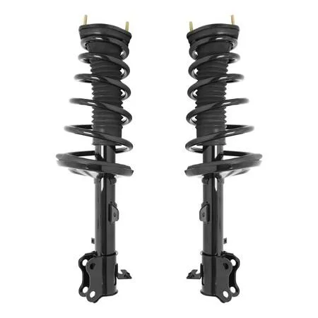 Pair of fully assembled rear strut units with coil springs, top mounts and hardware, silver finish