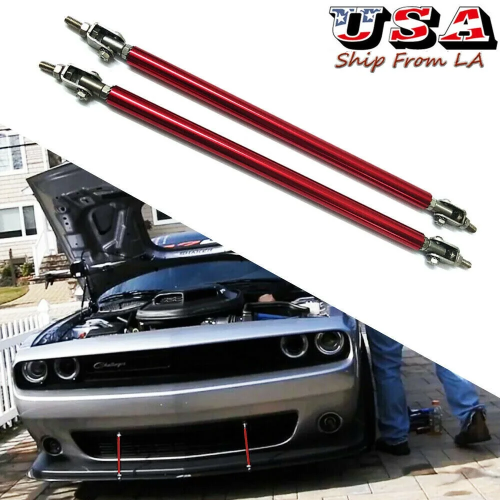 SIMPLEX TECHNOLOGY CO., LIMITED SIMPLEX TECHNOLOGY CO., LIMITED Adjustable Front Bumper Lip Splitter Strut Rod Tie Support Bar Red 2Pcs — product photo