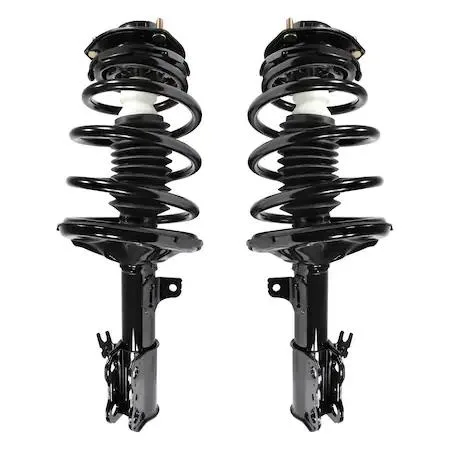 Pair of silver front strut assemblies with coil springs and top mounts