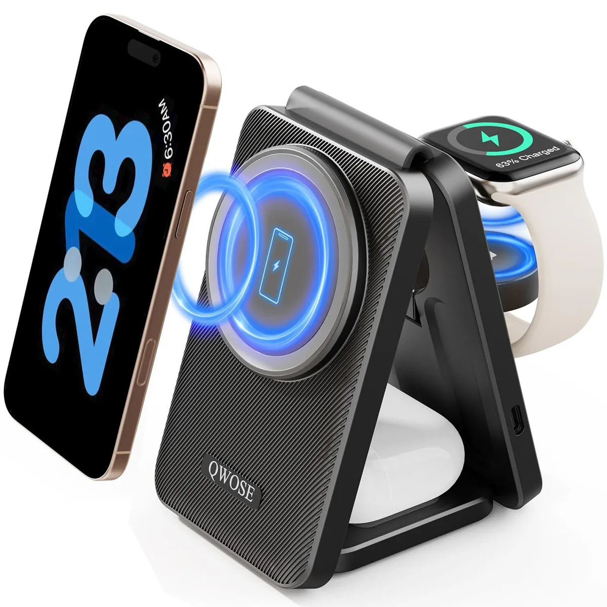  QWOSE W346 3-in-1 Magnetic Foldable Wireless Charger — product photo