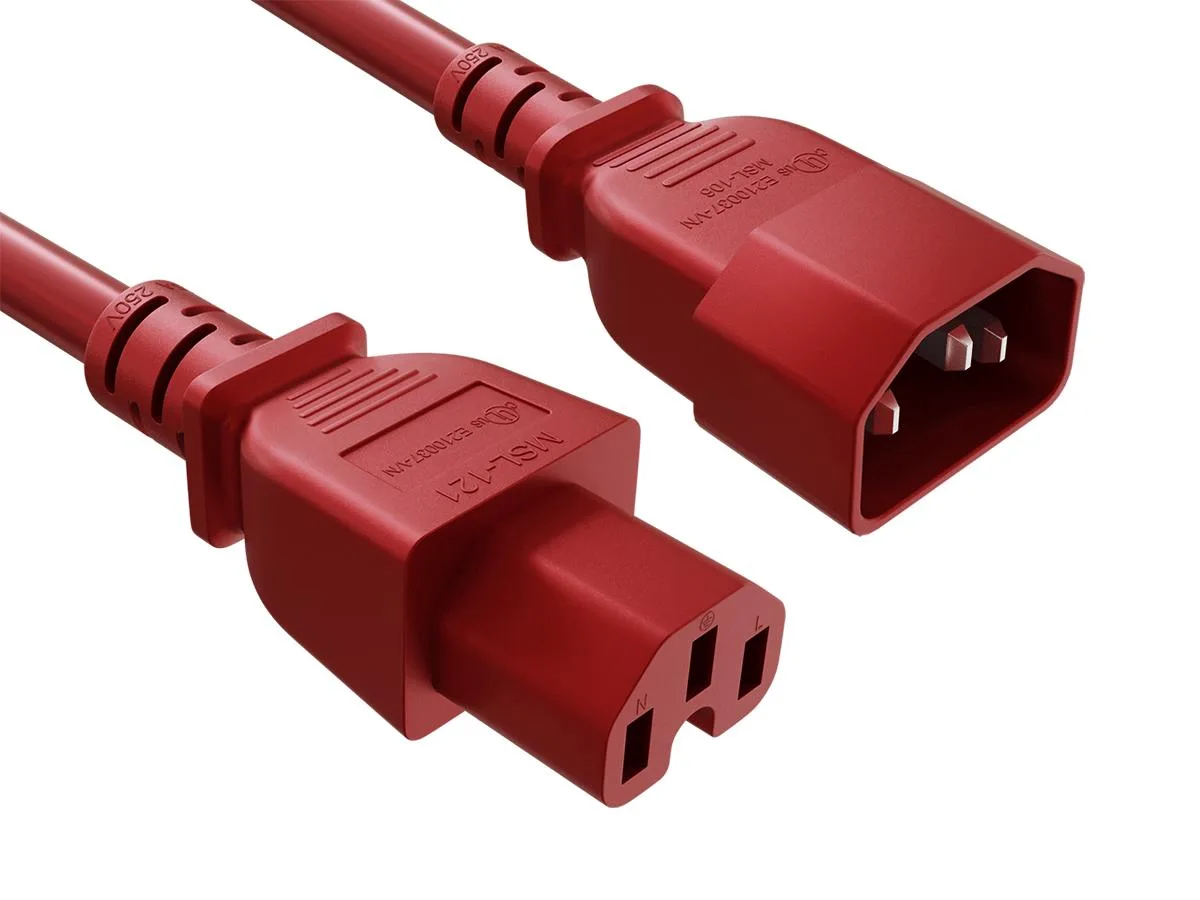 Cable Leader Cable Leader 1ft IEC C14 to C15 Heavy Duty PDU Power Cord 14 AWG 15A 250V Red computer power adapter cord — product photo