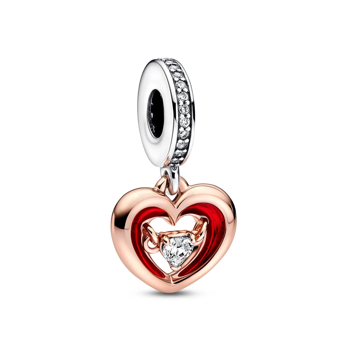 PANDORA PANDORA Two-tone Radiant Heart Dangle Charm 14k rose gold-plated sterling silver — product photo